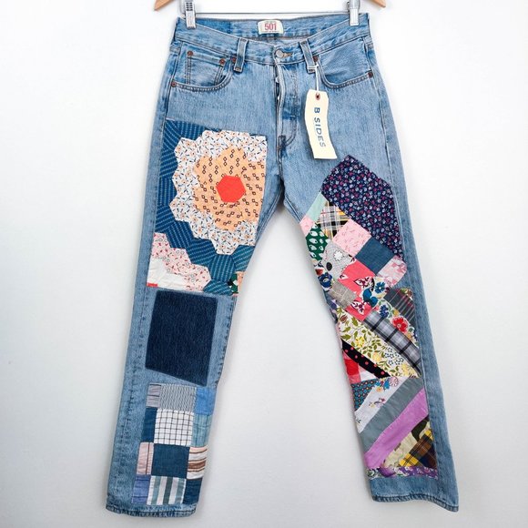 B SIDES Denim - B Sides x Bode Patchwork Quilt Levi's 501 Jeans 26 NWT